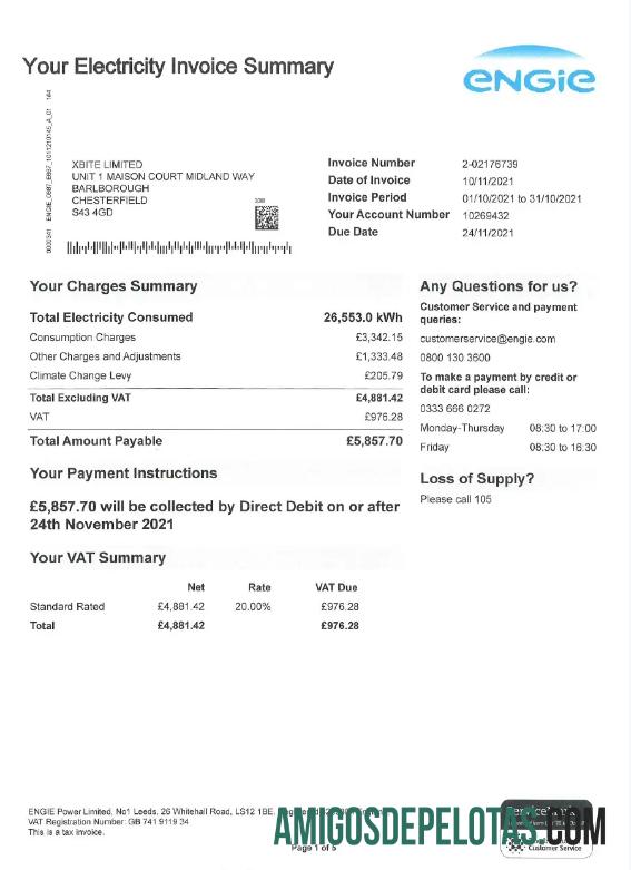 imprimível REINO UNIDO ENGIE Conta de serviços públicos modelo Word e PDF